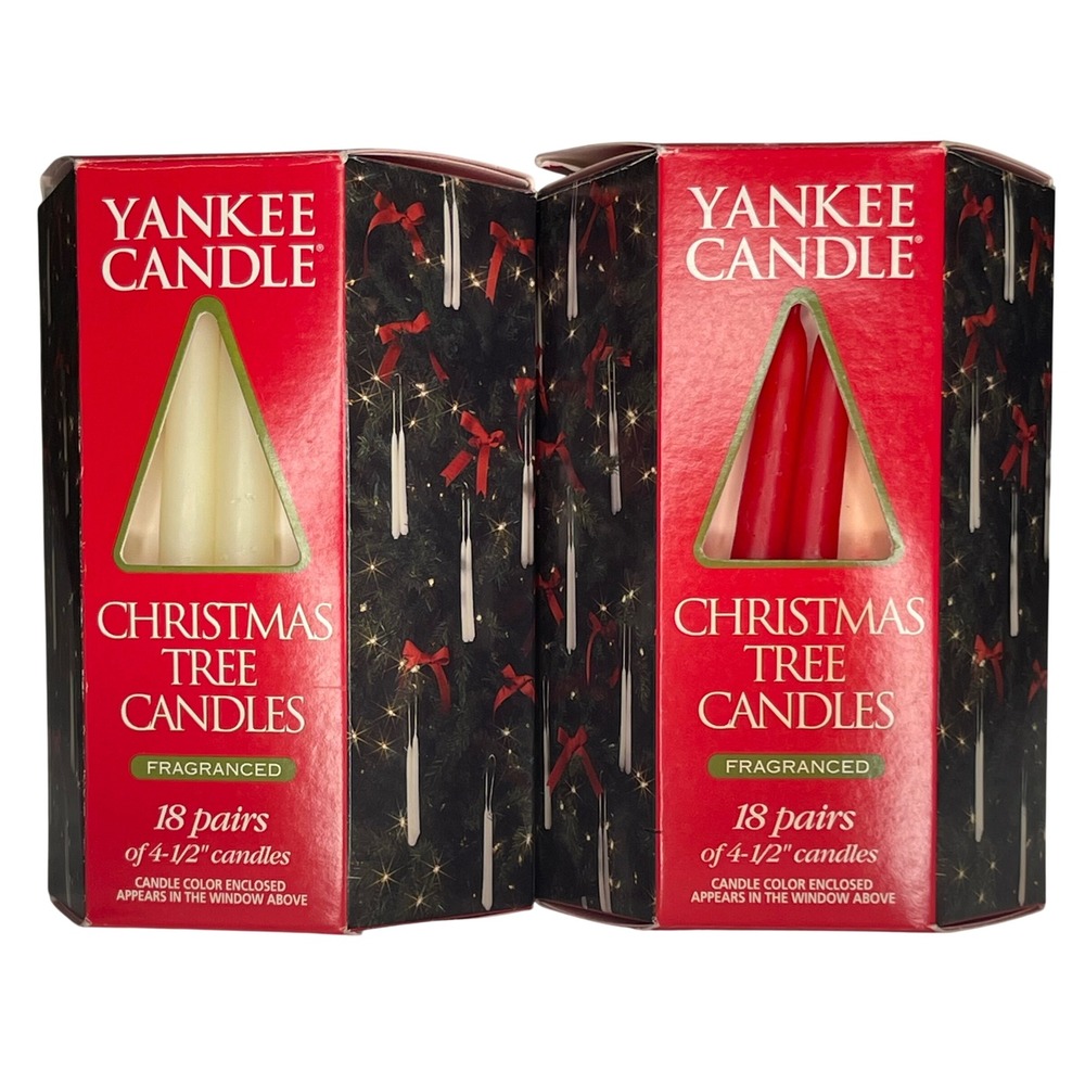 Vintage Yankee Candle Christmas Tree Candles Red & Cream 4.5 Inch 2 Boxes
